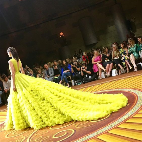 Yellow Long Train Vback Sexy Prom Dress special occasion skirt