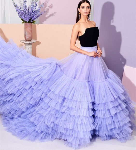 Lavender Tulle Long Train  Prom skirt special occasion skirt