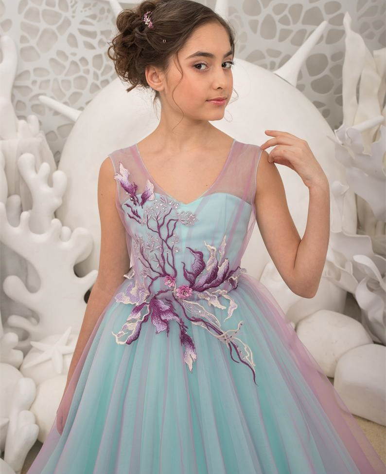 Lace Tulle Full Length Flower Girl Dress Party Dress Pageant Dress