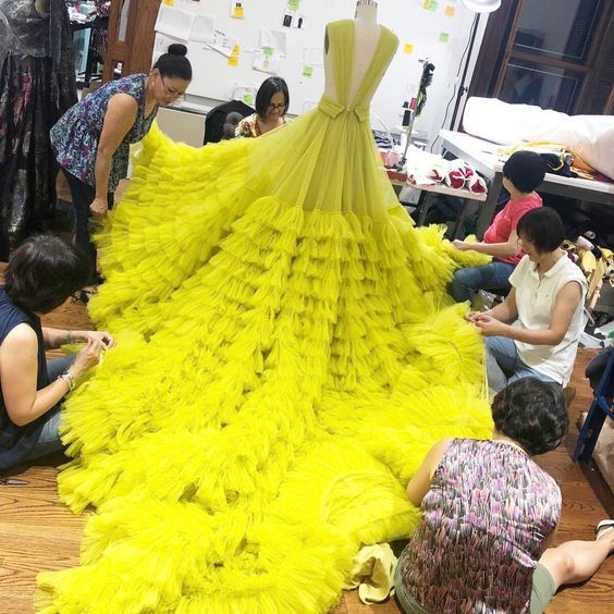 Yellow Long Train Vback Sexy Prom Dress special occasion skirt