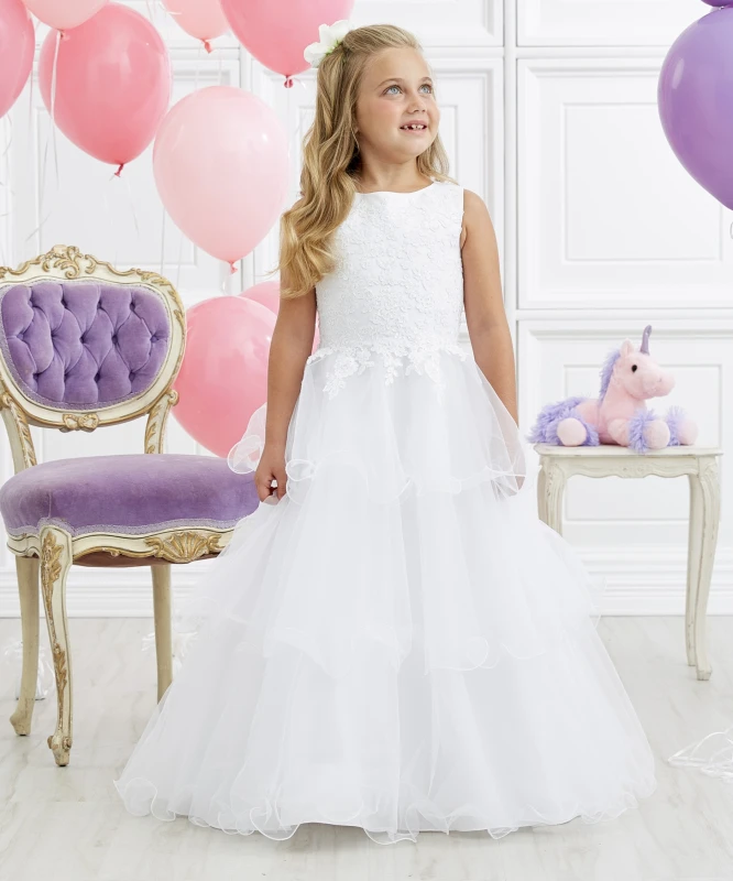 Ivory Full Length Lace Tulle Flower Girl Dress Party Dress Pageant Dress Communion Dress