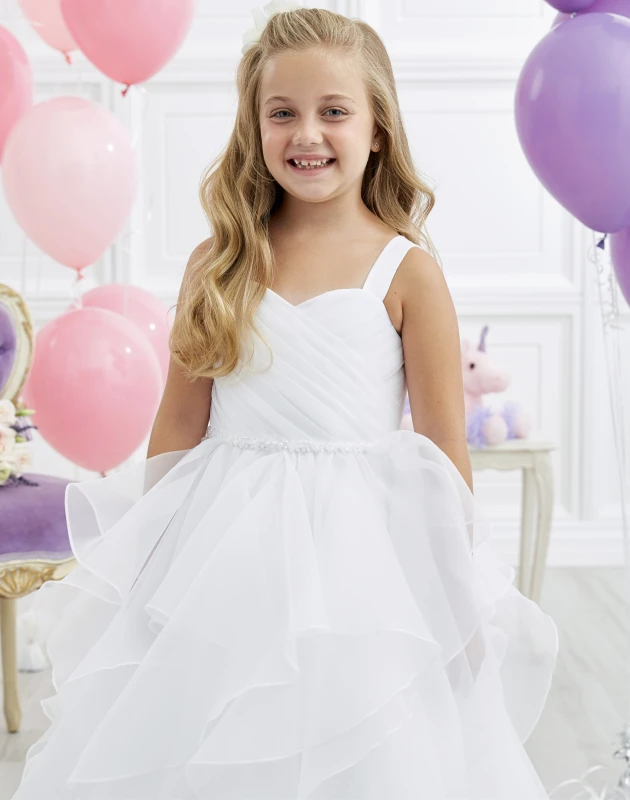 White Full Length Organza Flower Girl Dress Party Dress Pageant Dress Communion Dress