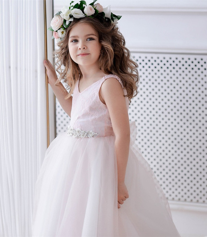 Ivory Short Train Lace Tulle Flower Girl Dress Party Dress Pageant Dress