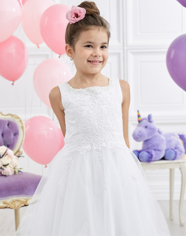 Ivory Full Length Lace Tulle Flower Girl Dress Party Dress Pageant Dress Communion Dress