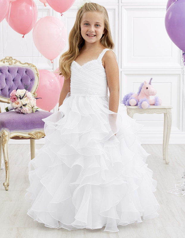 Ivory Full Length Organza Flower Girl Dress Party Dress Pageant Dress Communion Dress