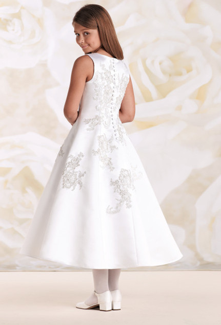 White Ankle Length Lace Satin Flower Girl Dress Party Dress Pageant Dress Communion Dress