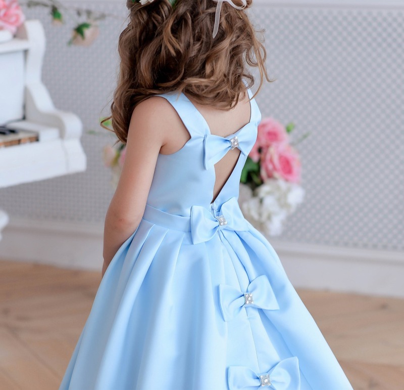 Blue Satin Full Length Flower Girl Dress Party Dress Pageant Dress