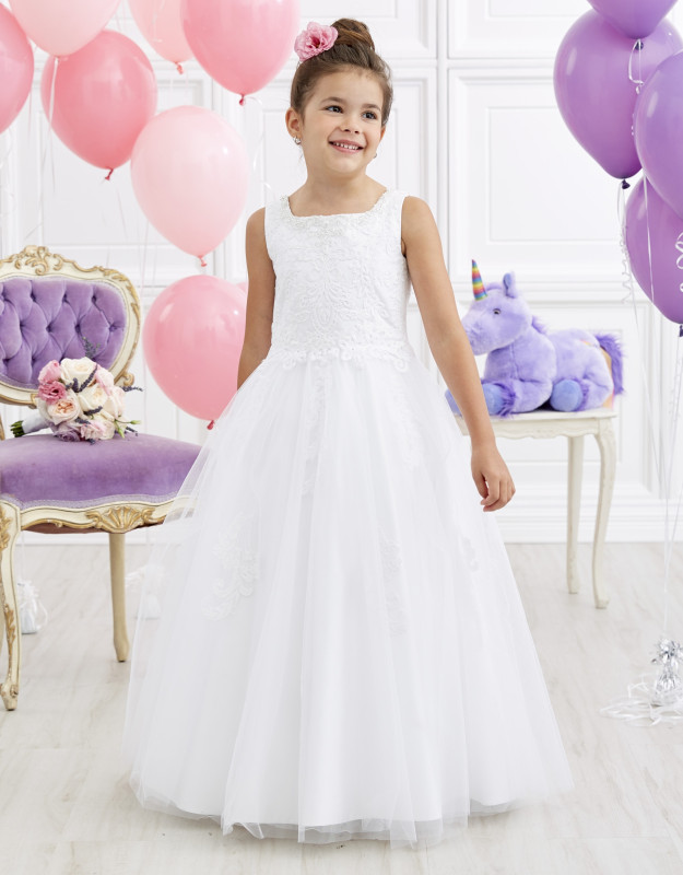 Ivory Full Length Lace Tulle Flower Girl Dress Party Dress Pageant Dress Communion Dress