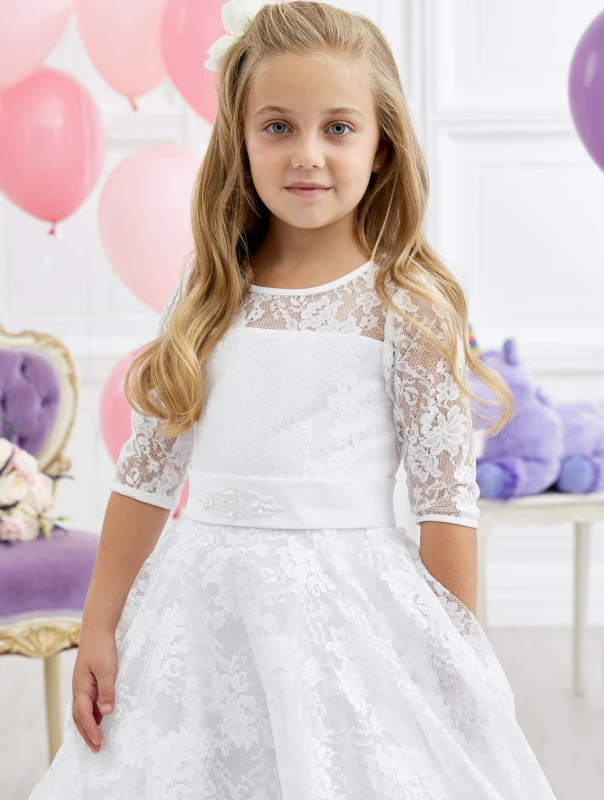 Ivory Full Length Lace Flower Girl Dress Party Dress Pageant Dress Communion Dress