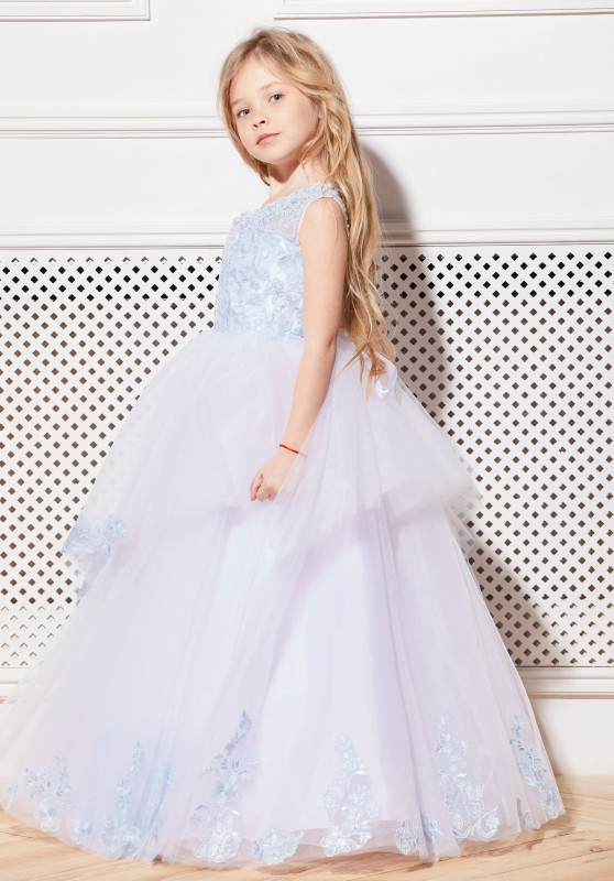 White Full Length Lace Tulle Flower Girl Dress Party Dress Pageant Dress