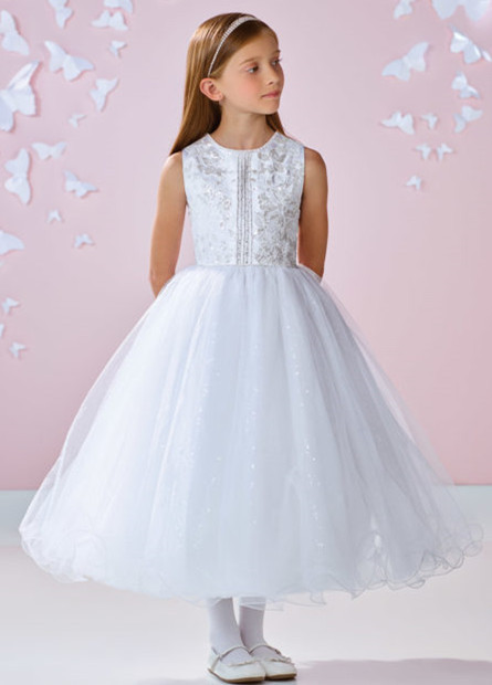 White Ankle Length Lace Tulle Flower Girl Dress Party Dress Pageant Dress Communion Dress