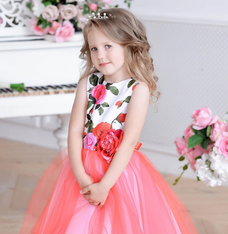 Satin Tulle Lace Up Short Train Flower Girl Dress Party Dress Pageant Dress