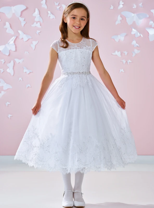 White Ankle Length Lace Tulle Flower Girl Dress Party Dress Pageant Dress Communion Dress