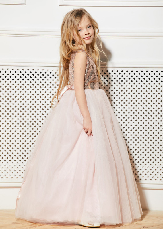 Sequin Top Blush Pink Skirt Full Length Flower Girl Dress Party Dress Pageant Dress