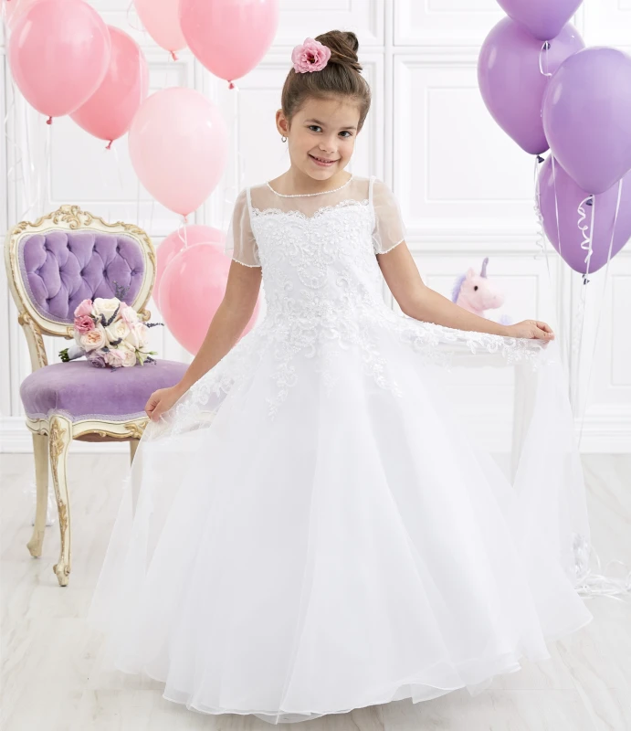 Ivory Full Length Lace Tulle Flower Girl Dress Party Dress Pageant Dress Communion Dress
