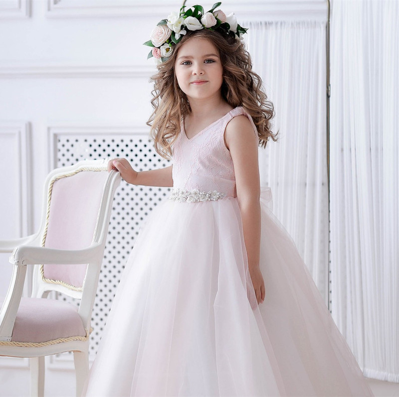 Ivory Short Train Lace Tulle Flower Girl Dress Party Dress Pageant Dress