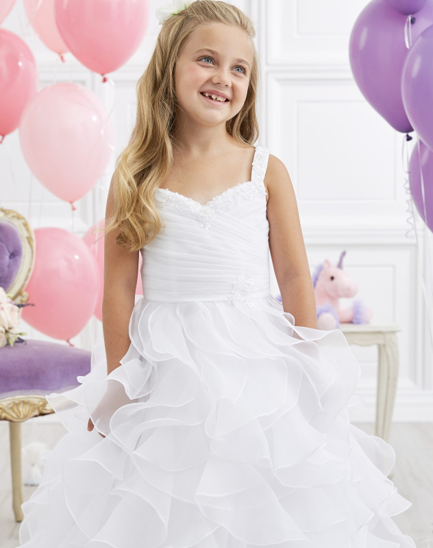 Ivory Full Length Organza Flower Girl Dress Party Dress Pageant Dress Communion Dress