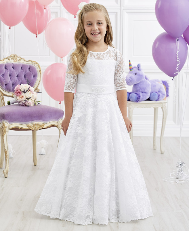 Ivory Full Length Lace Flower Girl Dress Party Dress Pageant Dress Communion Dress