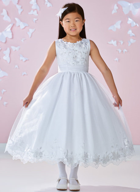 White Ankle Length Lace Tulle Flower Girl Dress Party Dress Pageant Dress Communion Dress