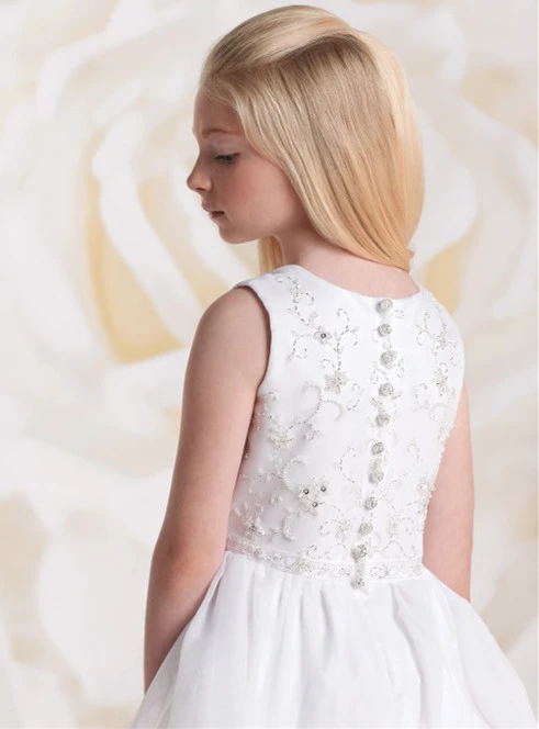 White Ankle Length Lace Satin Flower Girl Dress Party Dress Pageant Dress Communion Dress