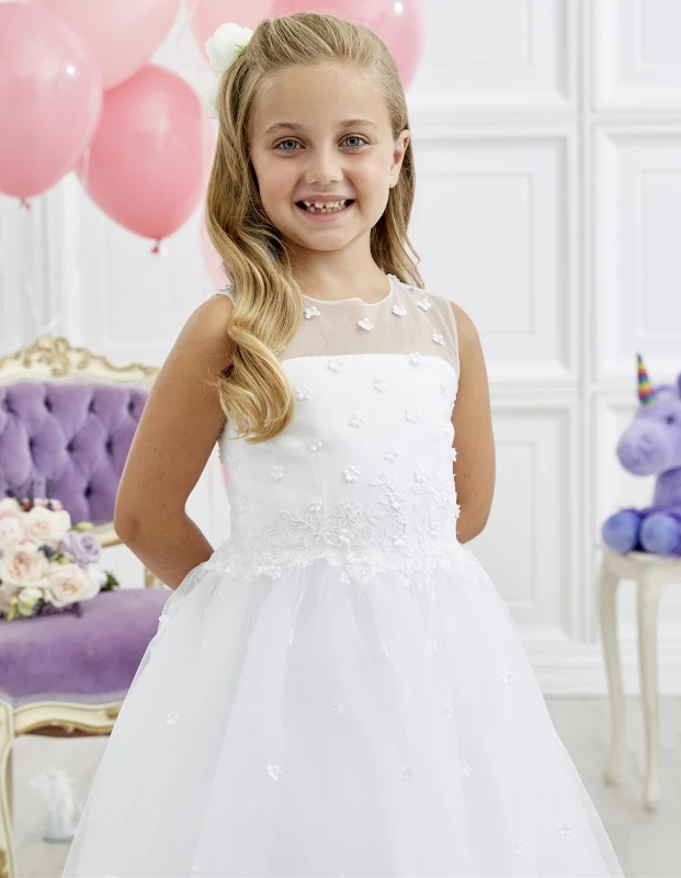 White Full Length Lace Tulle Flower Girl Dress Party Dress Pageant Dress Communion Dress