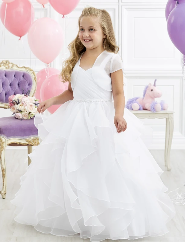 White Full Length Organza Flower Girl Dress Party Dress Pageant Dress Communion Dress