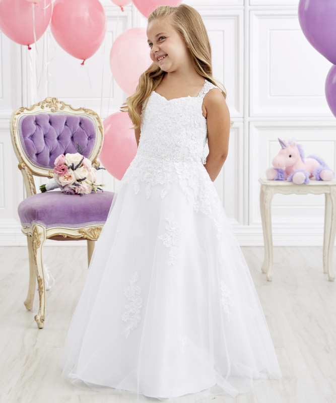 Ivory Full Length Lace Tulle Flower Girl Dress Party Dress Pageant Dress Communion Dress