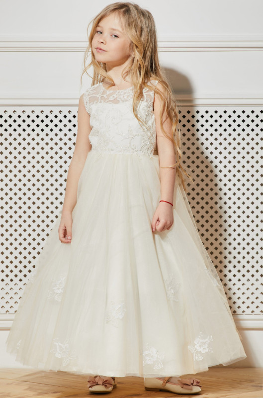 Ivory Ankle Length Lace Tulle Flower Girl Dress Party Dress Pageant Dress