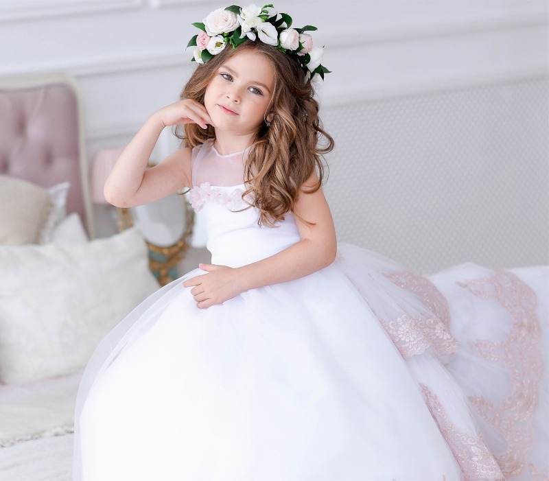 Ivory Short Train Lace Tulle Flower Girl Dress Party Dress Pageant Dress