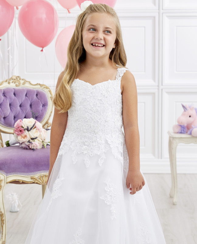 Ivory Full Length Lace Tulle Flower Girl Dress Party Dress Pageant Dress Communion Dress