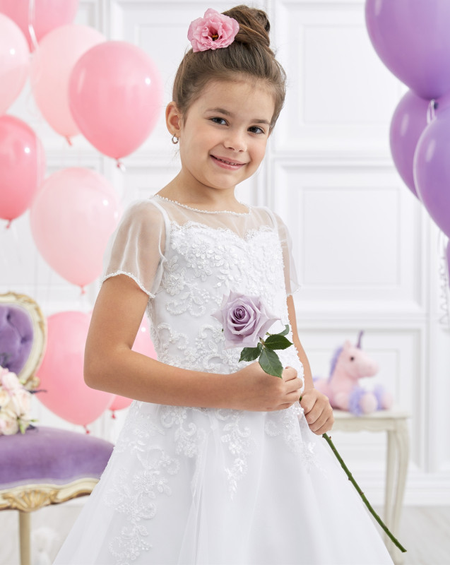 Ivory Full Length Lace Tulle Flower Girl Dress Party Dress Pageant Dress Communion Dress