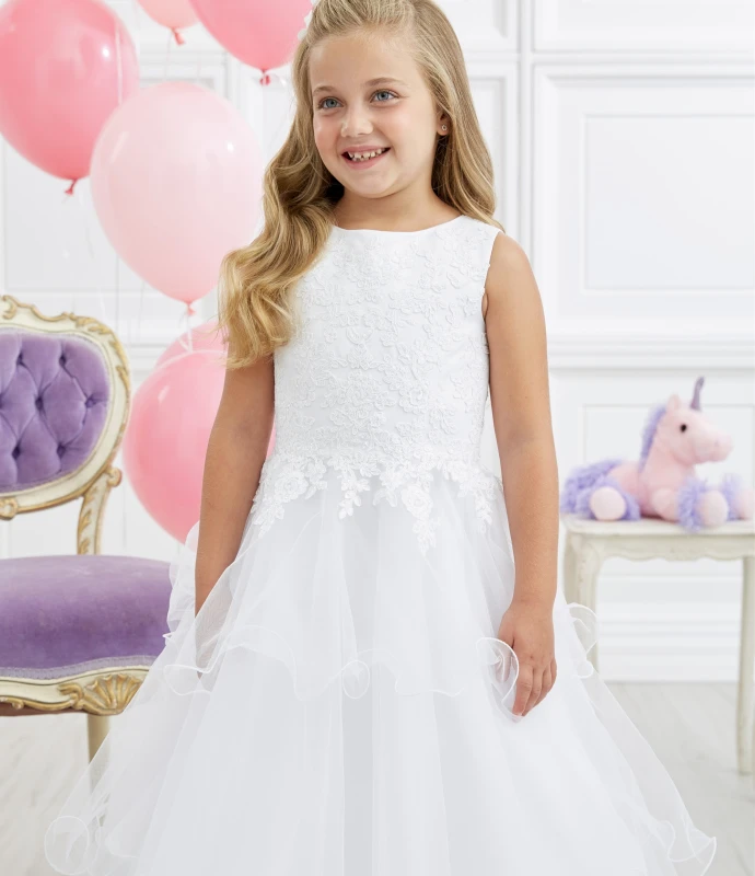 Ivory Full Length Lace Tulle Flower Girl Dress Party Dress Pageant Dress Communion Dress