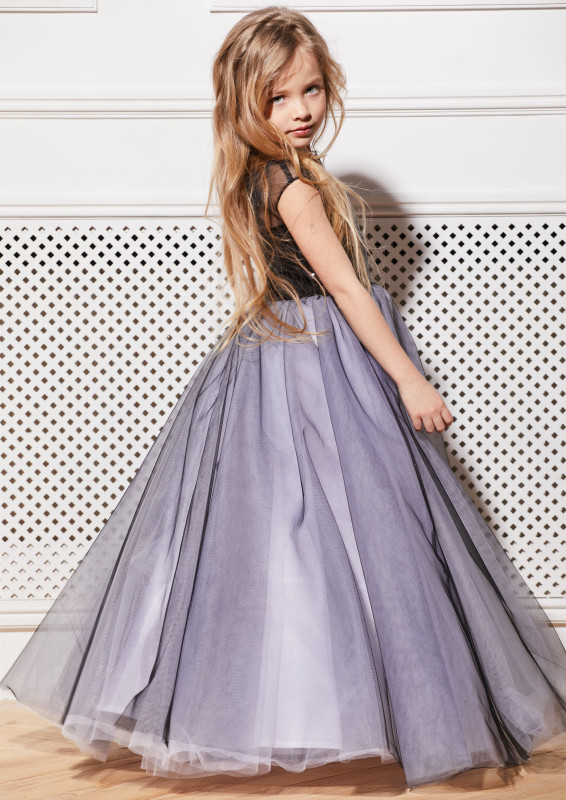 Black Sequin Tulle Full Length Flower Girl Dress Party Dress Pageant Dress