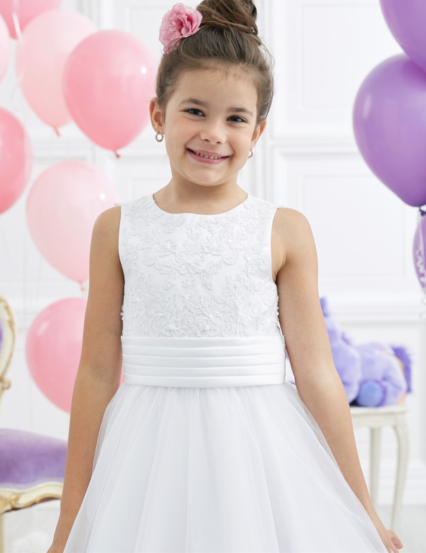 White Full Length Lace Tulle Flower Girl Dress Party Dress Pageant Dress Communion Dress