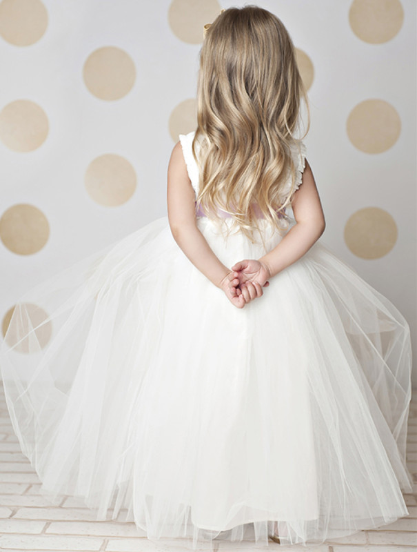 Ivory Full Length Lace Tulle Flower Girl Dress Party Dress Pageant Dress Toddler Dress