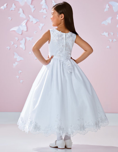 White Ankle Length Lace Tulle Flower Girl Dress Party Dress Pageant Dress Communion Dress