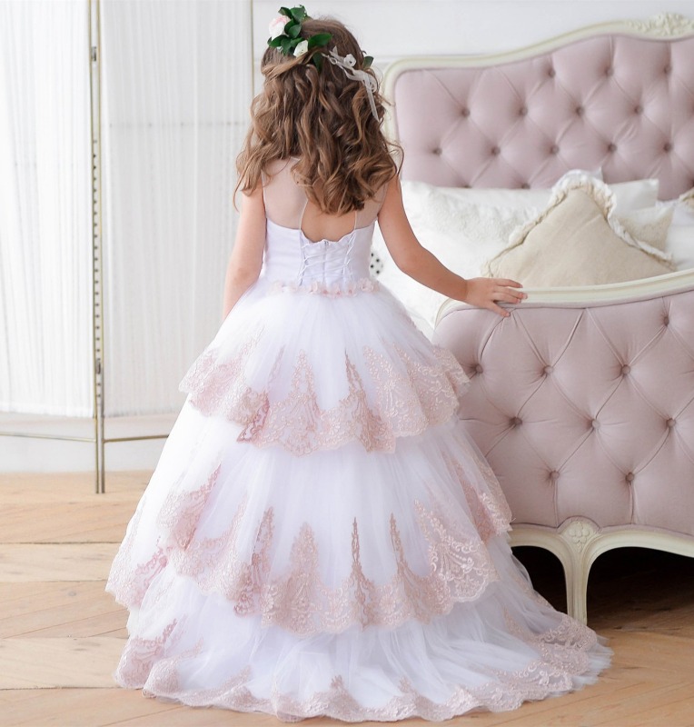 Ivory Short Train Lace Tulle Flower Girl Dress Party Dress Pageant Dress