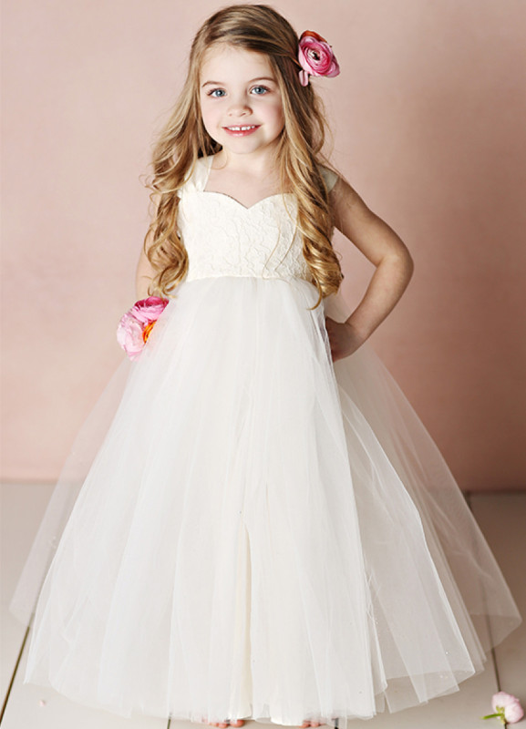 Ivory Lace Tulle Full Length Flower Girl Dress