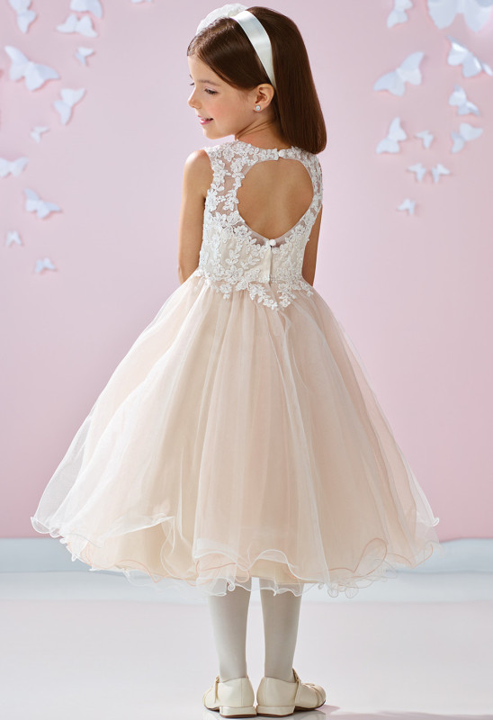 Light Champagne Lace Tulle Tea Length Flower Girl Dress Party Dress Pageant Dress Toddler Dress
