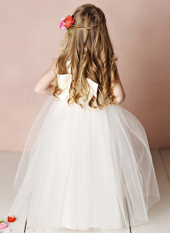 Ivory Lace Tulle Full Length Flower Girl Dress