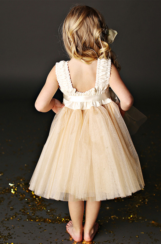 Champagne Ctton Tulle Knee Length Flower Girl Dress Party Dress Pageant Dress Toddler Dress