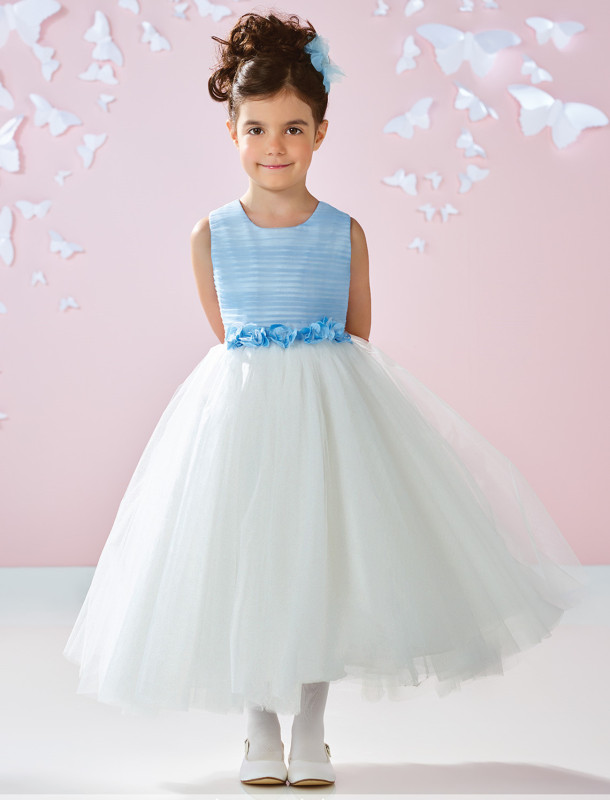 Blue Ivory Tulle Knee Length Flower Girl Dress Party Dress Pageant Dress Toddler Dress