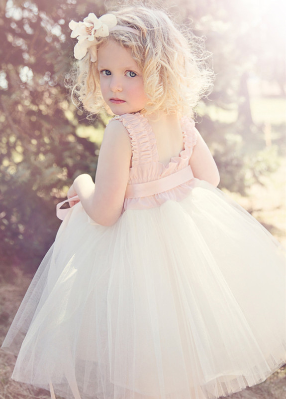 Ivory Cotton Tulle Knee Length Flower Girl Dress Party Dress Pageant Dress Toddler Dress
