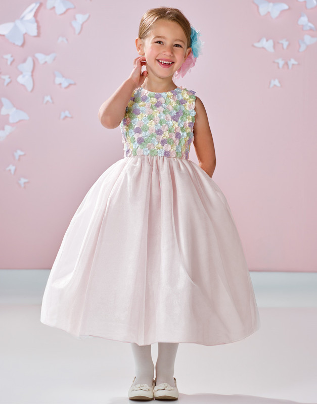 Pink Satin Tulle Tea Length Flower Girl Dress Party Dress Pageant Dress Toddler Dress