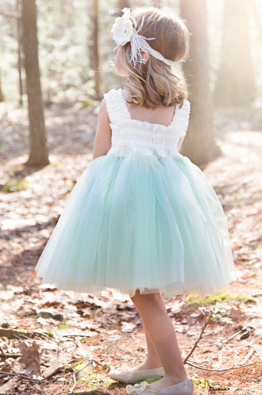 Mint Cotton Tulle Knee Length Flower Girl Dress Party Dress Pageant Dress Toddler Dress