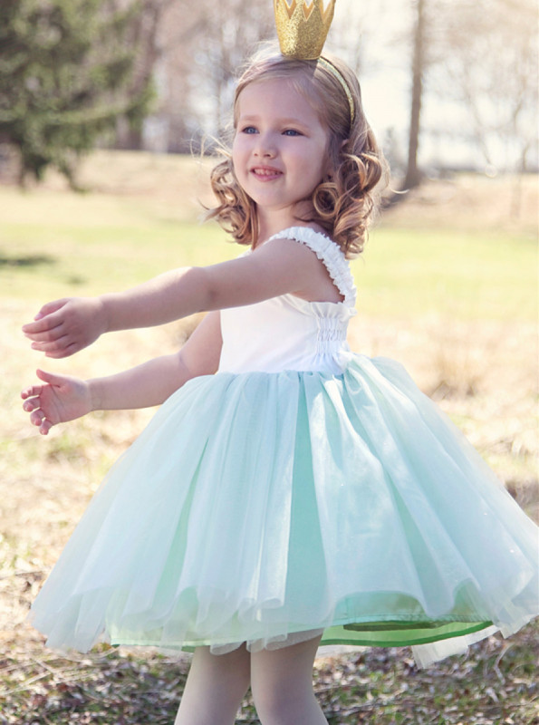Mint Cotton Tulle Knee Length Flower Girl Dress Party Dress Pageant Dress Toddler Dress