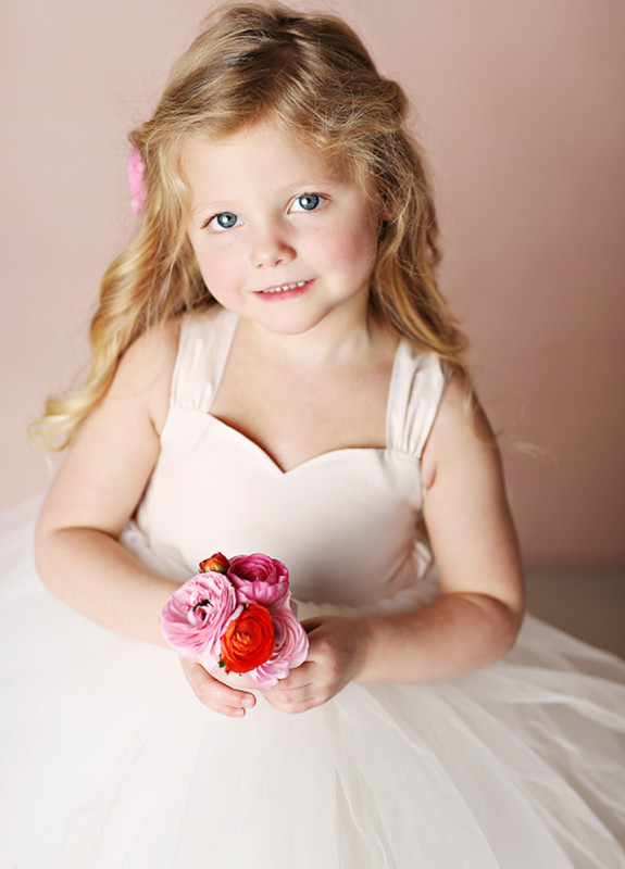 Ivory Cotton Tulle Ankle Length Flower Girl Dress