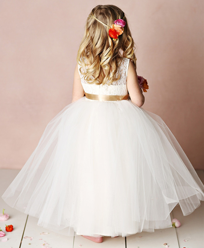 Ivory Lace Tulle Knee Length Flower Girl Dress Party Dress Pageant Dress Toddler Dress