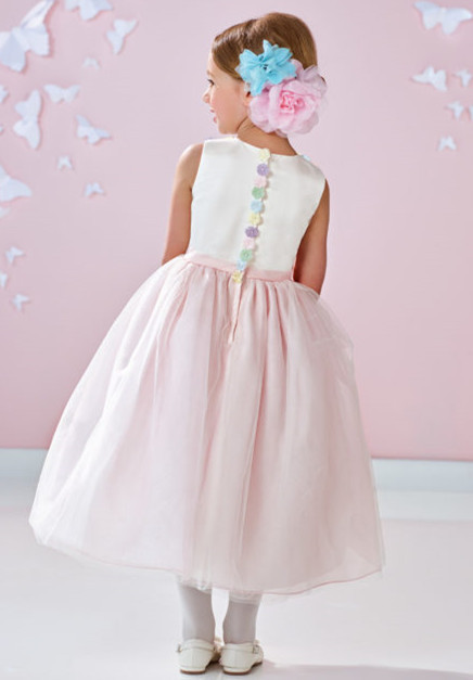 Pink Satin Tulle Tea Length Flower Girl Dress Party Dress Pageant Dress Toddler Dress