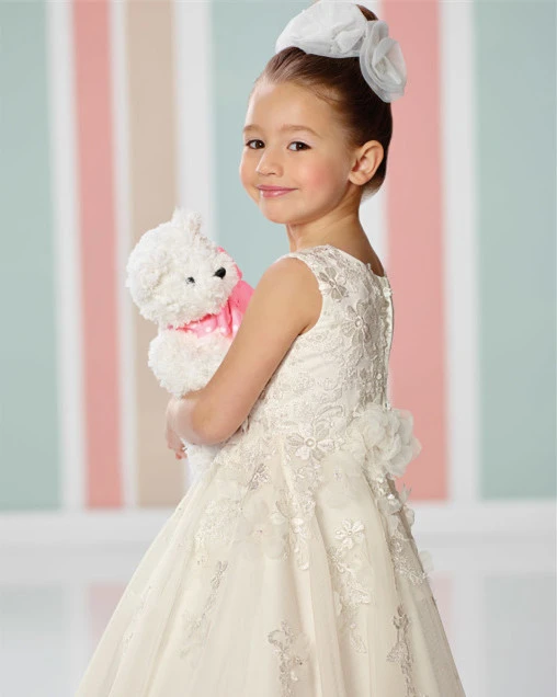 Ivory Lace Ankle Length Flower Girl Dress